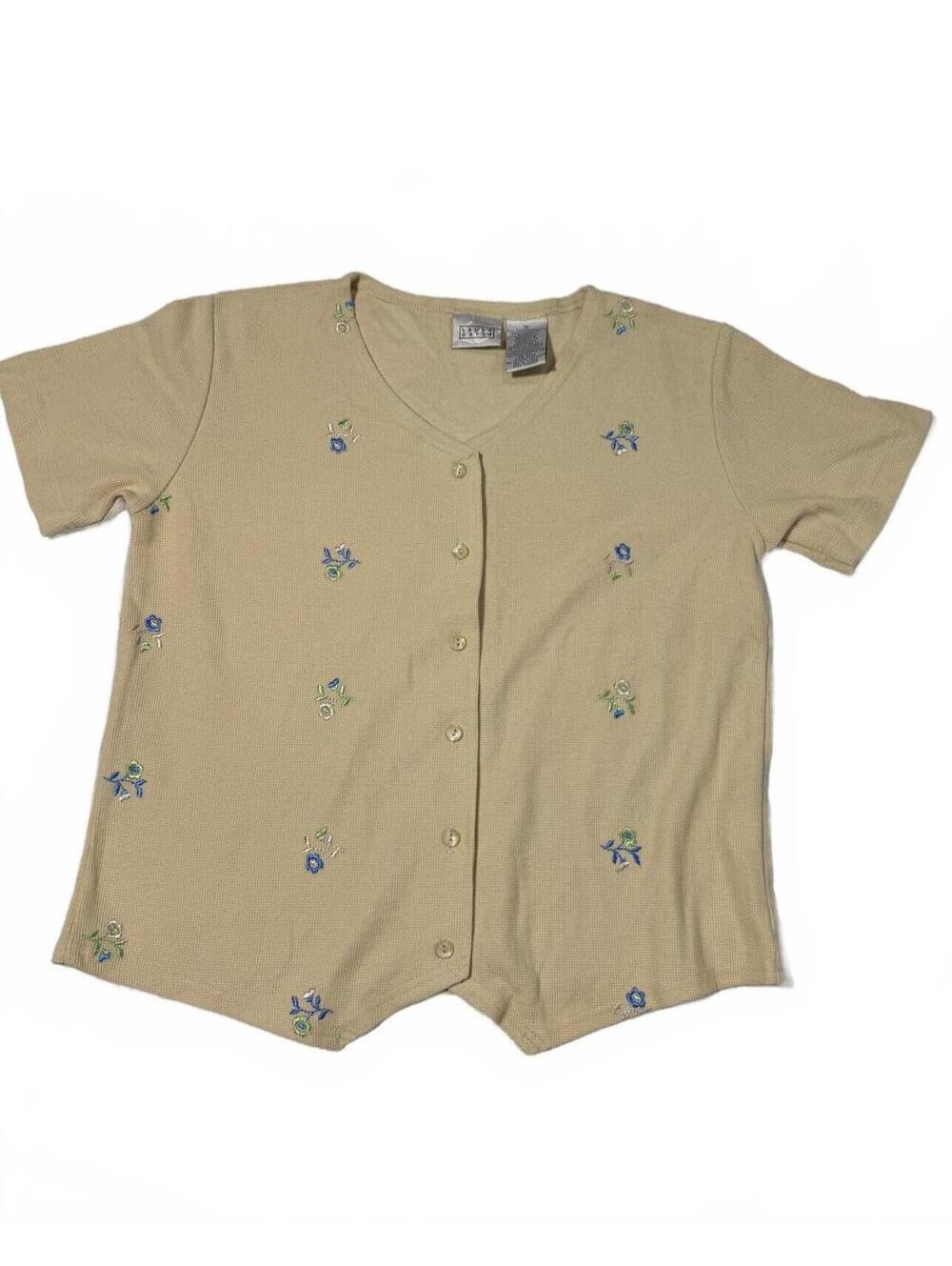 Vintage Laura Gayle Yellow Embroidered Floral Button Up Shirt Size M